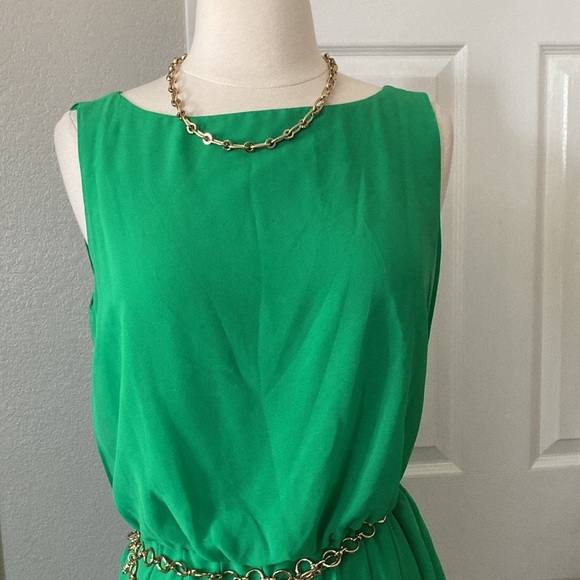 VINTAGE Ralph Lauren Green Pleated Chiffon Dress Size 10 - Picture 4 of 12